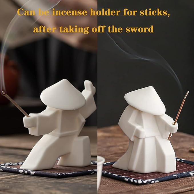 LYART Tea Pet Warrior Statue Figurine Tea Ornament Accessories Cute Kung Fu Tea Decoration Gift for Tearoom Home Office Children's Day Gift for Tea Lover (White1 and White2)