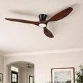 Skylike 52" Wood Ceiling Fan with Lights, Flush Mount Low Profile Ceiling Fan with Remote Control, Dimmable LED, Quiet Ceiling Fan Indoor/Outdoor for Living Room Bedroom Patio-Dark Walnut Finish