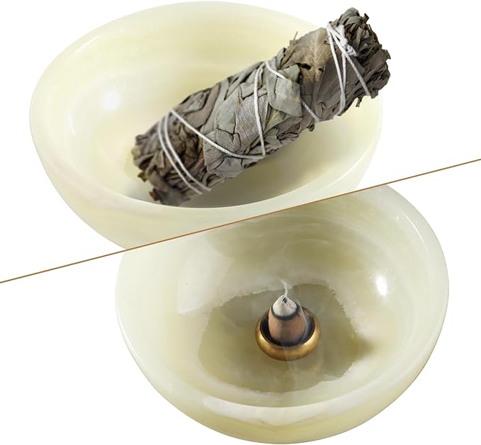 Koville Turkish Natural Marble Incense Holder, 5inch Incense Holders for Sticks, Sturdy Incense Burner Ideal for Meditation and Relaxing, Easy to Clean(Green Onyx)