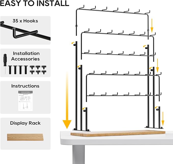 ORLESS 2 Pcs Jewelry Display for Vendors, Earring Display Stand for Selling, Necklace Display Holder for Selling, Earring Cards Organizer for Bracelets, Rings, Jewelry Towers, Original Wood (35 Hooks)