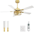 YOUKAIN 48 Inch Ceiling Fans with Lights, Farmhouse Ceiling Fans with Wall Switch and Remote Control, 5-Reversible, Gold Finish, Outdoor Ceiling Fan for Cover Patio, 48-YJ632-GDW-WS