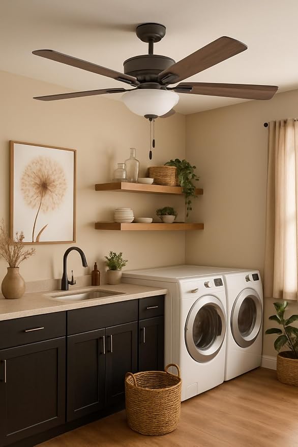 Hinkley Metro 52" LED Indoor Dual Mount Ceiling Fan with Light, Traditional Style, Reversible Wooden Fan Blades, Matte Black and Walnut, Remote Sold Separately