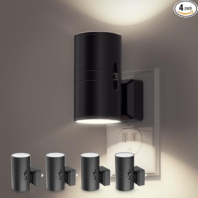 L LOHAS LED Night Light, Bright Night Light, Night Lights Plug into Wall | 5000K Daylight White, Dimmable Nightlights with Light Sensor, Decorative Nightlight for Hallway Bathroom Kitchen, 4 Pack