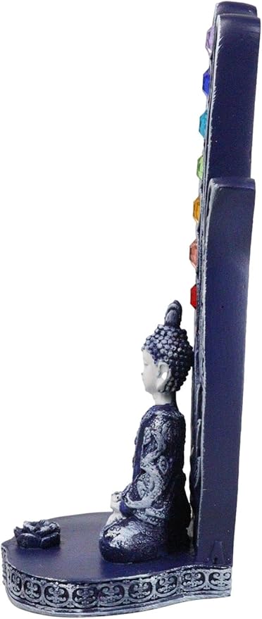 Ebros Gift Blue and White Nirvana Sacred Symbol Hamsa Palm with Buddha Gautama and Rainbow Chakra Stones Incense Stick Holder Burner Home Decor Figurine 6" H Zen Feng Shui Vastu Accent