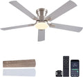 NKPU 52Inch Flush Mount Ceiling Fans with Lights and Remote Control/APP Control, DC Reversible Motor, Noiseless, Dimmable, Low Profile Nickel Ceiling Fan for Bedroom Indoor/Outdoor Use