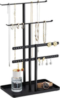 pickpiff Jewelry Stand Organizer, 12.5" Tall Sturdy Metal, 3-Tier Jewelry Holder for Necklace, Earring, Bracelet, Ring, Hanger for Display and Storage, Aesthetic Room Decor, Black
