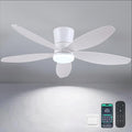Surtime 48" Ceiling Fans with Lights-Low Profile Ceiling Fan with Light and Remote/APP Control,Flush Mount,DC Reversible,LED Dimmable Modern Ceiling Fans for Bedroom,Indoor/Outdoor Patio Use(White)