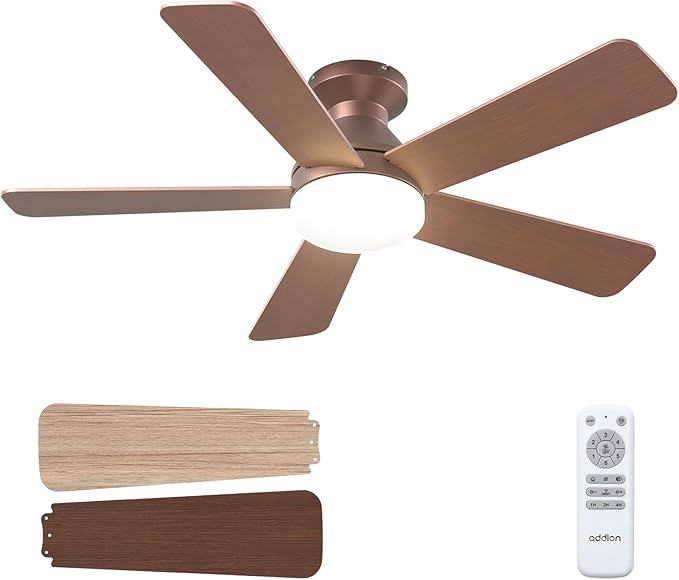 addlon Ceiling Fans with Lights, 42 Inch Low Profile Ceiling Fan with Light and Remote Control, Flush Mount, Reversible, 3CCT, Dimmable, Quiet, Brown Small Ceiling Fan for Bedroom Indoor/Outdoor Use