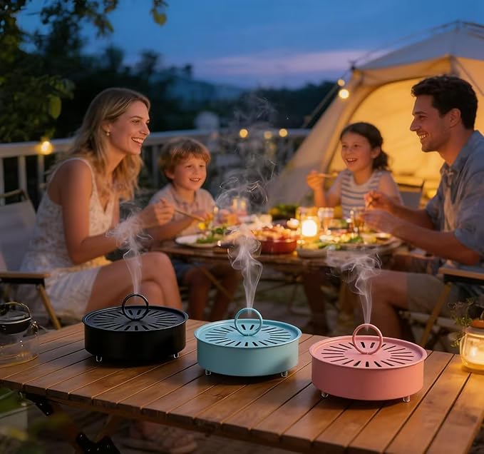 Mosquito Coil Holder with Anti-Scald Design, Stainless Steel, Pink/Black/Blue, for Home and Camping (Blue)