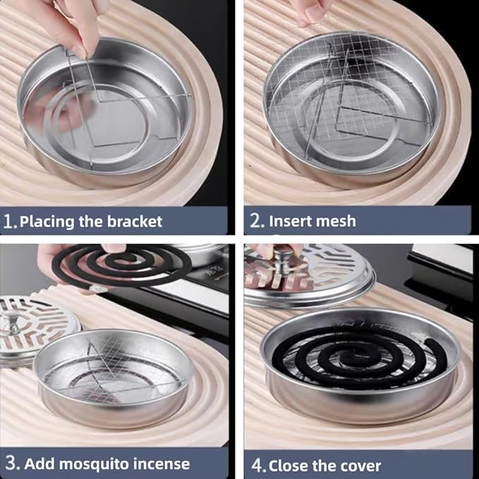 2Pcs Mosquito Coil Holder Stainless Steel Incense Holder Incense Burner Ash Tray with Lid for Home, Outdoor, Camping and Fishing (2Pcs Silver)