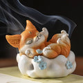 Cute Nine-Tailed Fox Decorative Incense Holder, Resin Sleeping Fox Figurine Cone Coil Incense Burner with Lid, Ash Catcher for Yoga Meditation Spa Home Office Aromatherapy Decor (Orange)