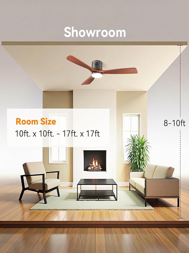 52 Inch Ceiling Fans with Lights and Remote, Solid Wood 3 Blade Modern Ceiling Fan, Quiet DC Motor, 6 Speeds, Dimmable LED, Timer, Indoor & Covered Outdoor Living Room, Bedroom, Patio (Darkwalnut)
