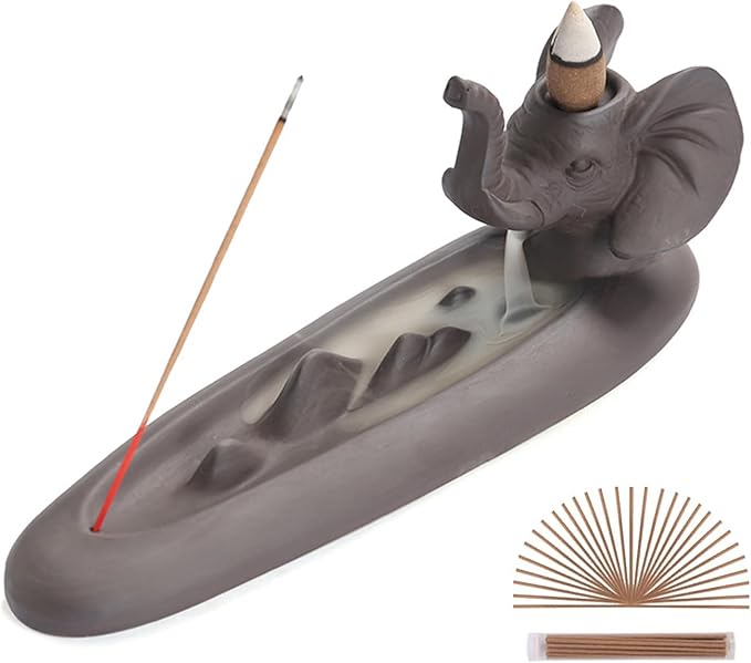 Elephant Incense Holder - Ceramic Incense Burner for Sticks & Cones, Aromatherapy, Yoga, Meditation - Home Desk Decor, Gift for Relaxation & Spiritual Wellness