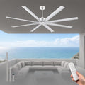 Minislak 72 Inch Ceiling Fan Without Light with 8 Brushed Nickel Aluminum Blades,Industrial Ceilin fan with Remote,6 Speed,Quiet DC Motor,Large Outdoor Indoor Ceiling Fan for Patio,Garage,Living Room