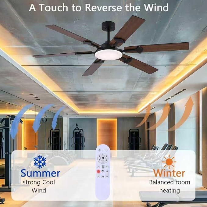 NKPU 66 Inch Brown Ceiling Fan with Lights, Modern Large Ceiling Fan with Remote & APP Control, Reversible DC Motor, 6 Double-Sided Blades, 6 Speeds, Silent, Timer, for Living Room Indoor & Outdoor