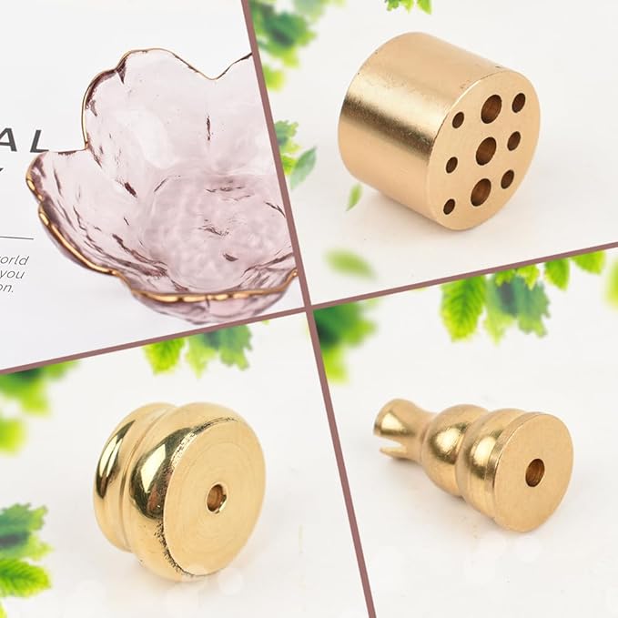 Incense Holder, Glass Cherry Blossom Bowl Incense Holder Set with 3 Styles Copper Incense Accessories for Joss Stick, Tower Incense, Home Office Decoration