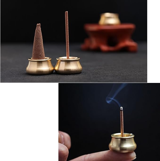 4-Pack Mini Brass Incense Holder Set, Copper & Gold-Plated Metal Burners for Cones/Sticks, Ash Catcher Home Fragrance Decor