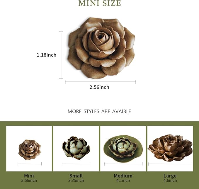 Collectible Handmade Chinese Ceramics, Mini Rose Ceramic Incense Stick Holder, Handicraft Flower Lotus Incense Burner Bowl Ash Catcher Inscent Tray for Home Decor and Gift, 2.55 Inch, Gray