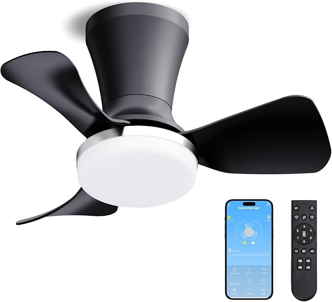 LANMEL Ceiling Fan with Light, Modern Flush Mount Low Profile with Remote Control, Reversible, 3CCT Dimmable, Quiet,LED for Bedroom, Living Room, Indoor/Outdoor Patio Use 22 Inch Silver & Black