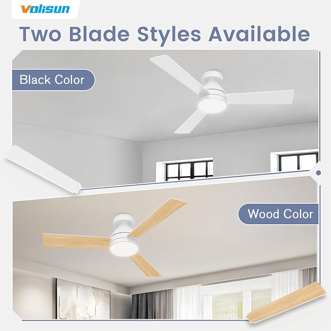 VOLISUN Ceiling Fans with Lights Flush Mount, 42 inch Low Profile Ceiling Fan with Light and Remote, Queit & Reversible Motor,3CCT, Dimmable, White Modern Ceilings Fans for Bedroom, Living Room