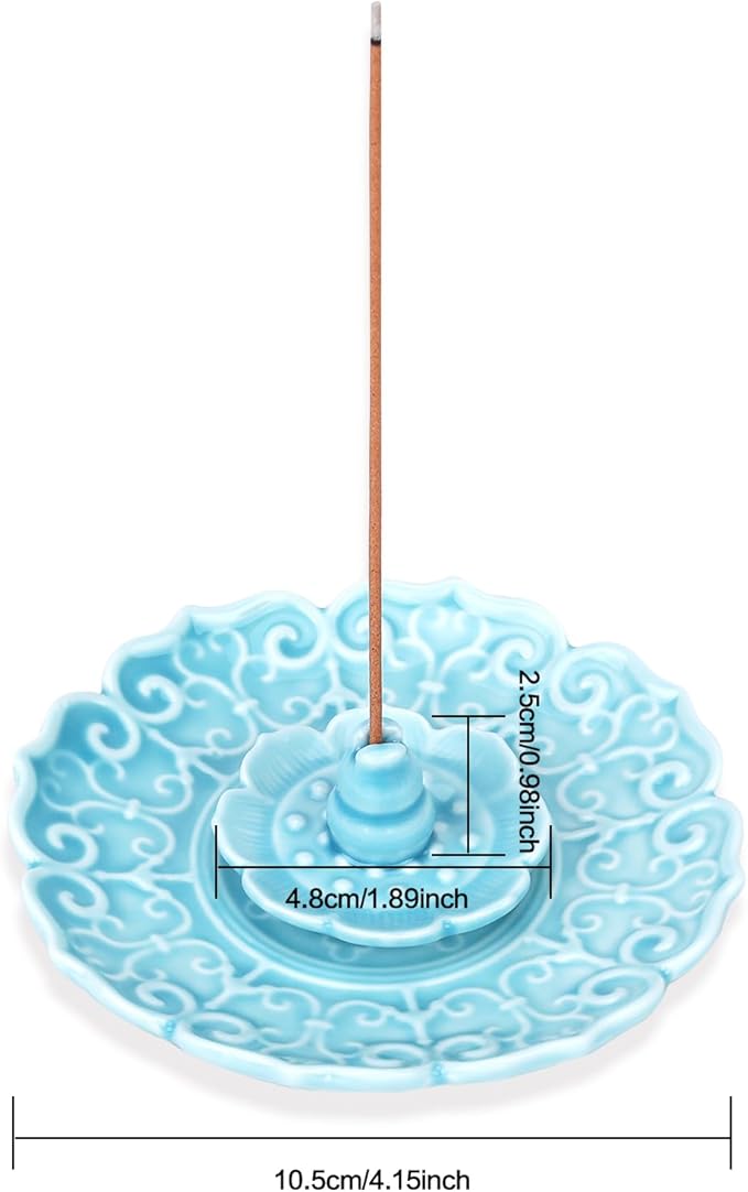 Incense Burner Lotus Incense Stick Holder Incense Holder for Sticks Ceramics Incense Burner Tray for Home Decor Yoga Meditation (Blue)