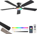 ZMISHIBO 42 Inch RGB Ceiling Fan with Light, App&Remote Control, Flush Mount Low Profile, Dimmable 20W LED Light, Quiet Reversible Motor for Bedroom, Living Room, Apartment, Black