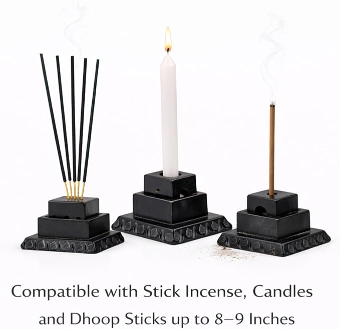 Handmade Marble Black Soapstone Incense Stick Burner | Candle Stick Holder | Tea Light Burner - Perfect Jaali Carving for Gifting. Decorative Home and Kitchen Decor (3 x 3 x 11 Inches).