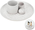 Ceramic Incense Holder Set with Decorative Tray, White, Intricate Pattern Design, 5.9x5.9x2 Inch, for Sticks, Cones, Palo Santo, Sage (White)