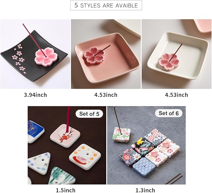 Japanese Ceramic Cherry Blossom Incense Stick Holder or Incense Burner Holder, Simply Unique Ash Catcher Inscent Tray and Decorative Gift, Home Decor 4.53 inches, White
