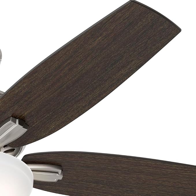 Hunter 52 inch Indoor Ceiling Fan with LED Light - Ceiling Fan with Pull Chain, For Bedroom or Living Room, Standard Mount, No Remote, 5 Blades, Includes Bulbs - Newsome 53312, Brushed Nickel
