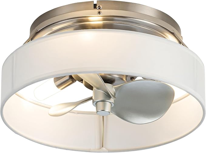 Low Profile Nickel Caged Ceiling Fan with Light and Remote, 12.6” Modern Flush Mount Ceiling Fan, DC Motor, Max 1350 RPM Silver Fandelier Ceiling Fans with G9 LED Light for Bedroom Kitche