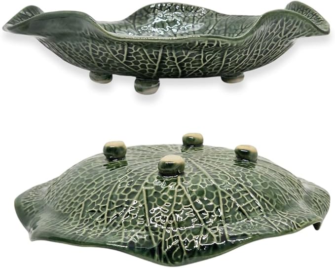 Tiny 6¾" Green Lotus Leaf Shaped Tray - Handmade Ceramic Porcelain Decorative Plate Dish Catchall Miniature Container For Jewelry Personal Items Incense Holders Trays Décor Gifts