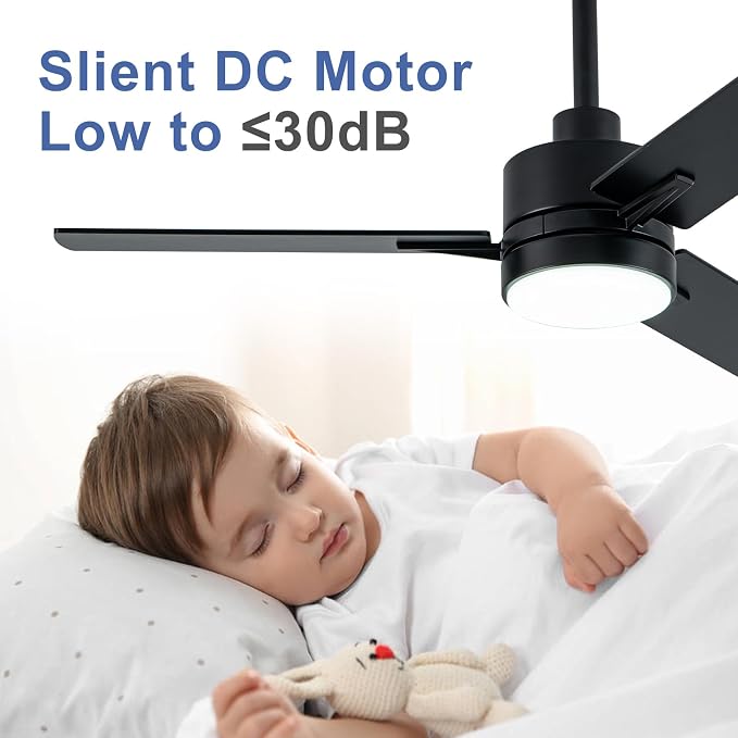 LANMEL 42 Inch Metal Ceiling Fan with Light, Modern Flush Mount Low Profile with Remote Control, Reversible, 3cct Dimmable, Quiet, Black LED for Bedroom, Living Room, Indoor/Outdoor Patio Use
