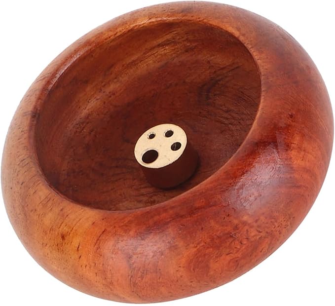 Mini Incense Holder, 6cm Wooden Round Incense Stick Holder Bowl Ash Catcher(Rosewood)