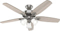 Hunter Builder Plus, Indoor, Ceiling Fan, 5 Blades, 52 inch, Brushed Nickel | with LED Lights, Standard Mount, Pull Chain, For Bedroom, Living Room, Includes Bulbs, 51111