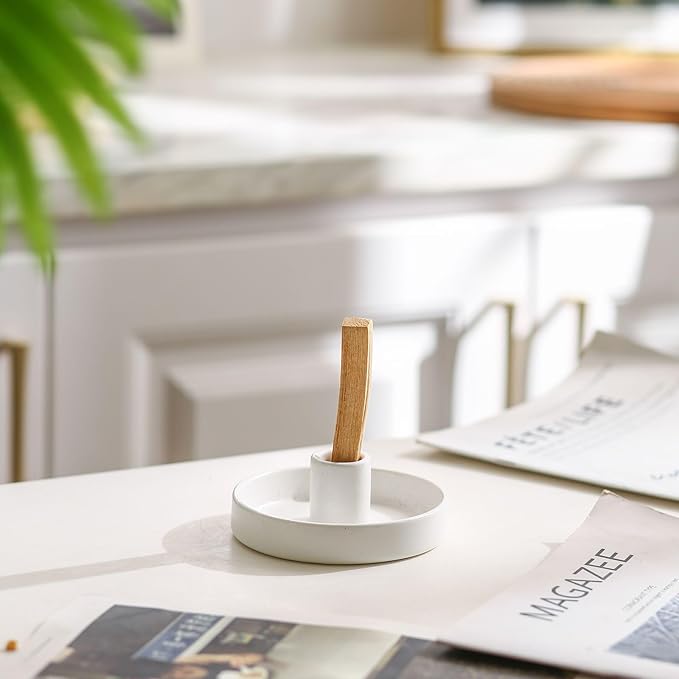 Palo Santo Holder, Ceramic Incense Holder for Palo Santo Sticks, Scent Wood Stand and Ash Catcher, Simple, Sturdy and Well Made Incense Burner, Cozy Speckled White