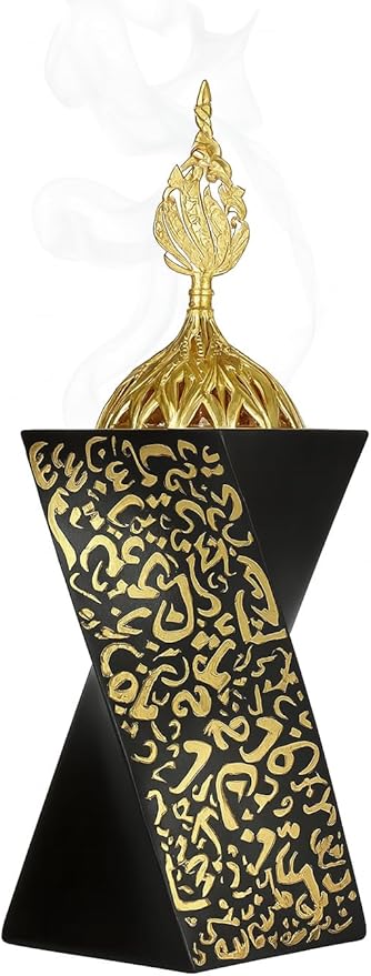Resin Incense Burner Bakhoor Incense Burner Charcoal Incense Burner Yoga Spa Aromatherapy Office Home Decor Black (8.26 inch / 21 cm Height)