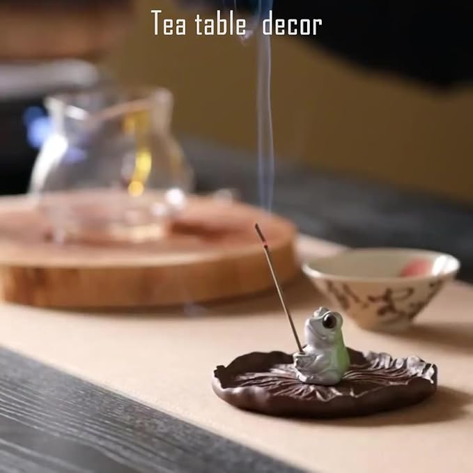Cute Ceramic Frog Incense Holder with Ash Catcher - Japanese Zen Lotus Design Stick Burner for Meditation, Home Decor & Spiritual Gifts for Women