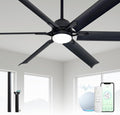 60 Inch Aluminum Smart Ceiling Fan with Alexa APP,Large Black Ceiling Fan with Remote,3CCT,6 Speed,Quiet DC Motor Metal Outdoor Indoor Fan for Patio,Living Room,Bedroom
