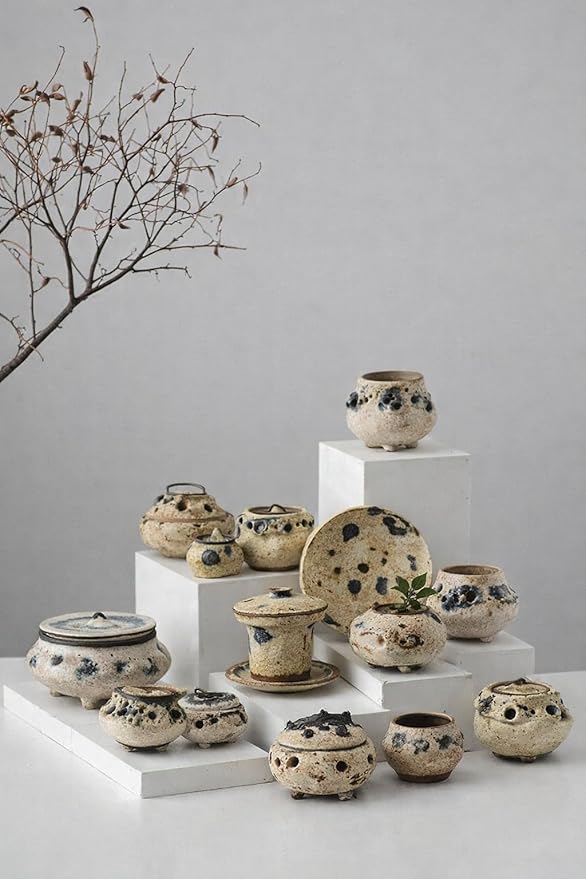 Wabi-Sabi Ceramic Incense Burner - Handmade Old Rock Clay Bowl for Coils, Cones & Agarwood - Zen Meditation Decor