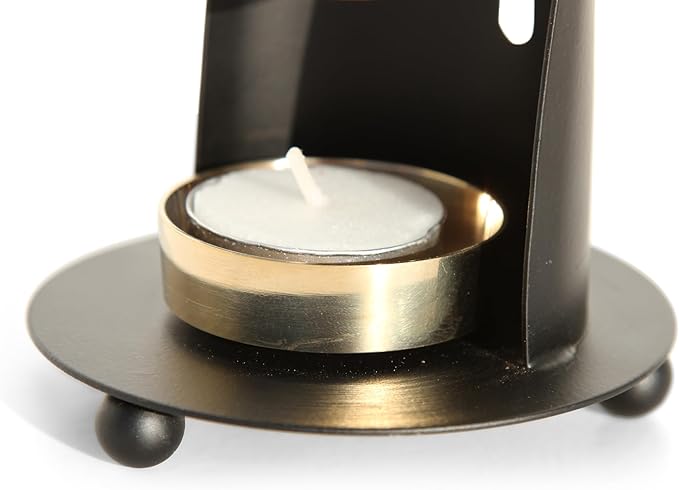 Incense Burner, Black and Gold Incense Holder - Tea Light Candle or Charcoal Resin Heated. for Home Decor, Beautiful Adjustable Design, Spiritual Gifts, Offering Calming Atmosphere