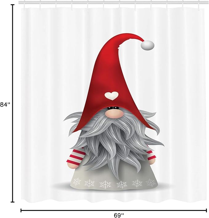 Ambesonne Gnome Shower Curtain, Nordic Tonttu Myth Finnish Creature Nisser Scandinavian Folklore Print, Cloth Fabric Bathroom Decor Set with Hooks, 69" W x 84" L, Ruby Pale Grey