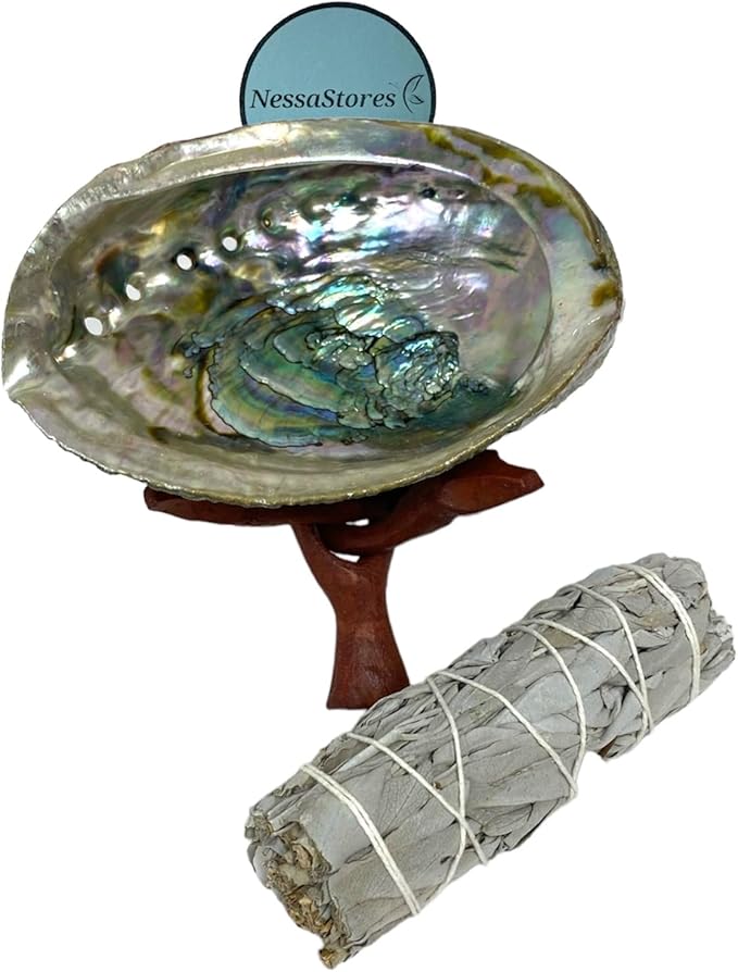 NessaStores 3 pc Sage Smudge Kit with 4" White Sage, 4"-5" Abalone Shell, & 4" Tripod Stand | All Natural for Home Cleansing, Stress Relief, Meditation, and Removing Negative Energy. JC-211-D