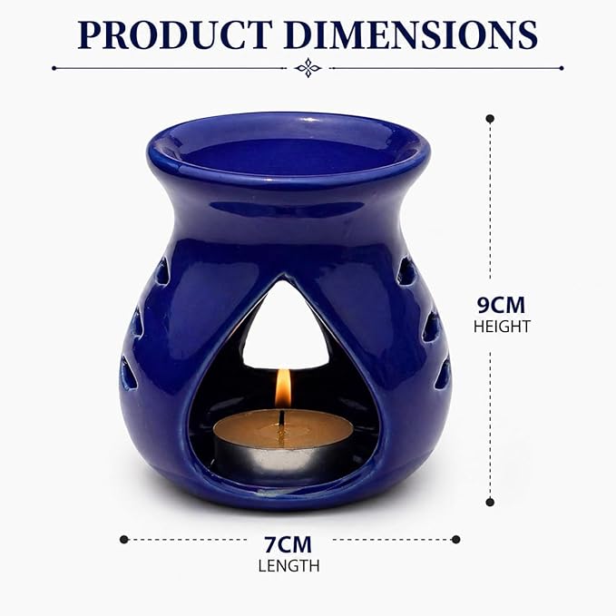 Pure Source India Ceramic Essential Oil Burner Wax Melt Burners |Aromatherapy| Ceramic Oil Diffuser| Candle Tealight Holder (Set of 1) Home Bedroom Decor Christmas Housewarming Gift, Blue