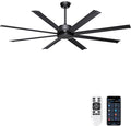 Ohniyou 72" Black Industrial Ceiling Fans No Lights for Shops, Garages | Remote & APP Control, Reversible DC Motor, 8 Aluminum Blades, Covered Outdoor Metal Fan