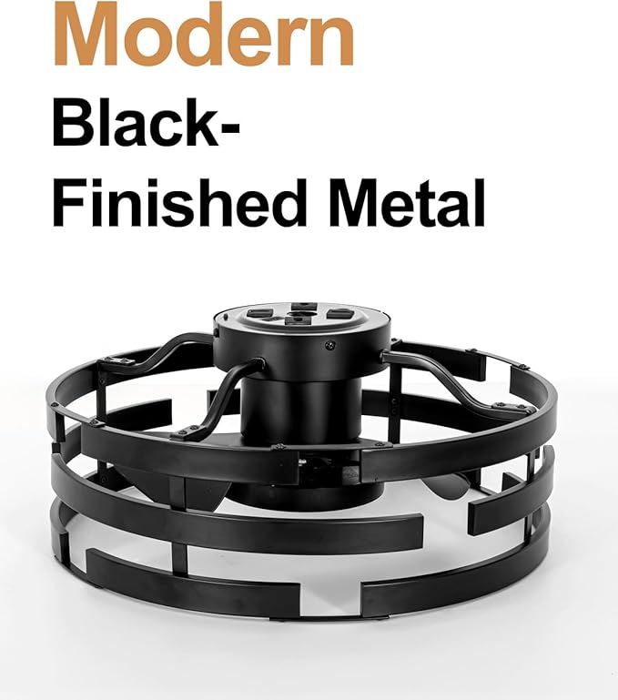 Roomratv Black Fandelier Flush Mount Ceiling Fan with Lights, 20" Low Profile Caged Ceiling Fan with Remote, Modern Enclosed Bladeless Fan Light Fixtures for Bedroom Living Room