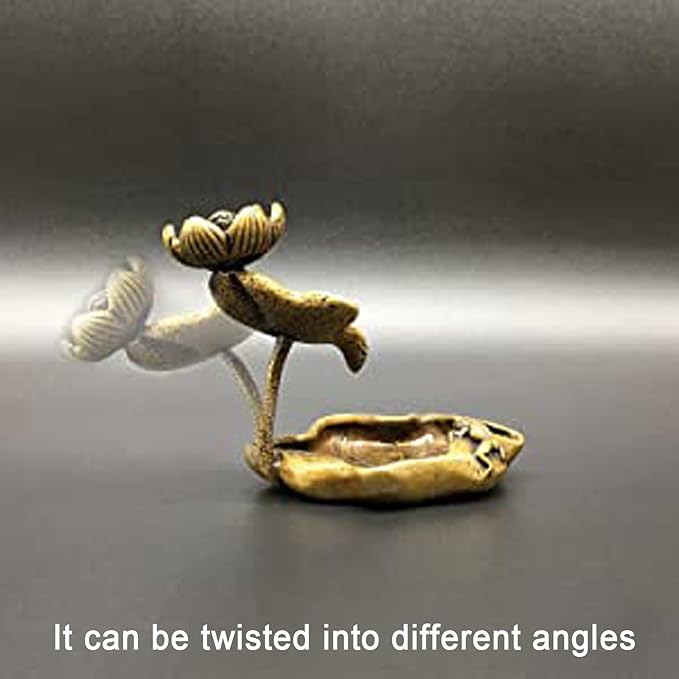 OwMell Lotus Backflow Incense Holder, Vintage Brass Lotus Waterfall Incense Burner, Aromatherapy Ornament Home Decor - Frog