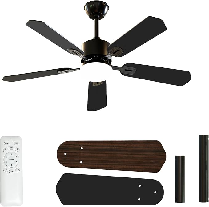 Ceiling Fans with Lights, 42 Inch Low Profile Ceiling Fan and Remote Control, Dual-Sided Blades, 6 Speed Fan, Dimmable Light Flush Mount Ceiling Fan for Bedroom Living Room, Black