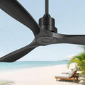 Ceiling Fans With Remote Control, Outdoor Ceiling Fan for Patios Indoor, 3 Downrods, 3 Blades, Timer, 6 Speed Reversible Quiet DC Motor Modern Fan Solid Wood Fan,52in, Matte Black