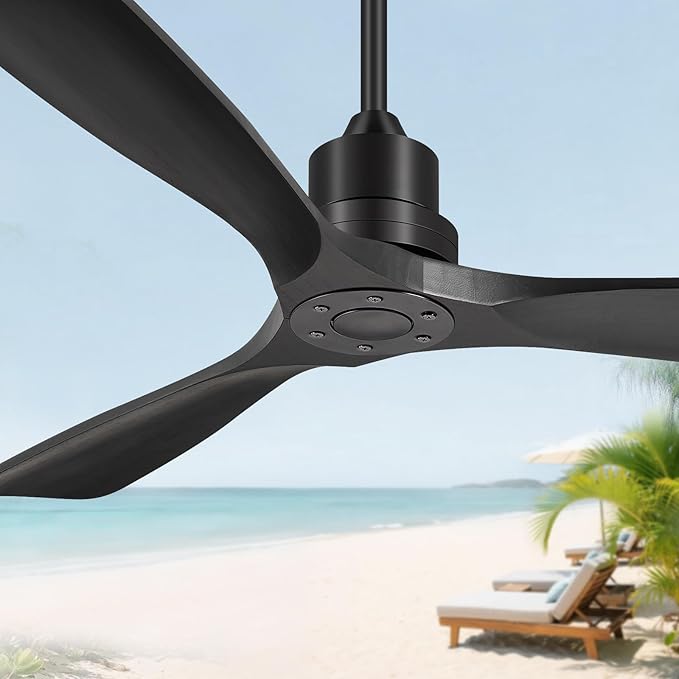 Ceiling Fans With Remote Control, Outdoor Ceiling Fan for Patios Indoor, 3 Downrods, 3 Blades, Timer, 6 Speed Reversible Quiet DC Motor Modern Fan Solid Wood Fan,52in, Matte Black